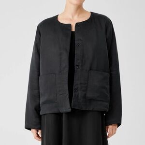 Eileen Fisher Sandwashed Cupro Padded Jacket Easy Fit, Basic Length Black XL NWT